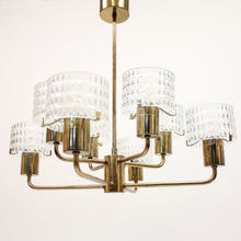 Load image into Gallery viewer, Swedish brass chandelier with glass shades, 1960s