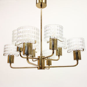 Swedish brass chandelier with glass shades, 1960s