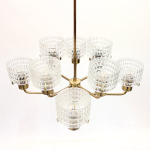 Swedish brass chandelier with glass shades, 1960s