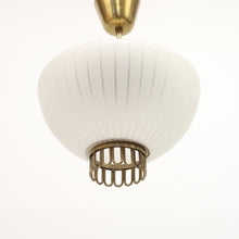 Load image into Gallery viewer, Scandinavian frosted glass and brass ceiling lamp, 1950s