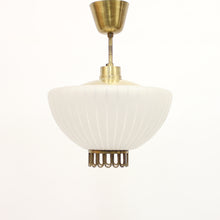 Load image into Gallery viewer, Scandinavian frosted glass and brass ceiling lamp, 1950s