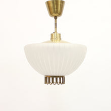 Load image into Gallery viewer, Scandinavian frosted glass and brass ceiling lamp, 1950s