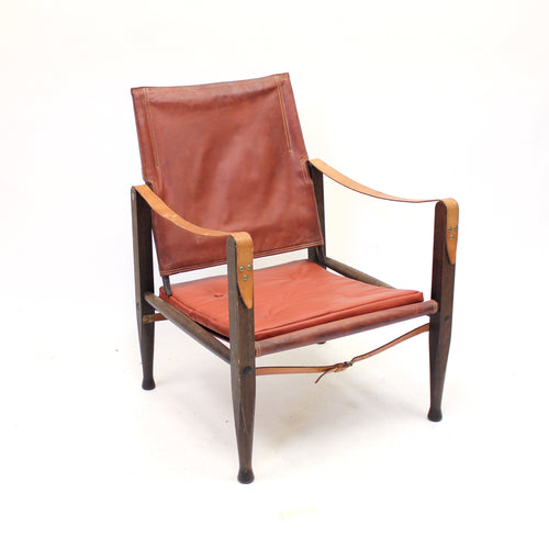 Kaare Klint, cognac leather safari chair for Ruud Rasmussen, 1960s