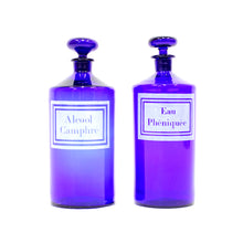 Load image into Gallery viewer, Pair of French cobalt blue apothecary bottles, early 20th century