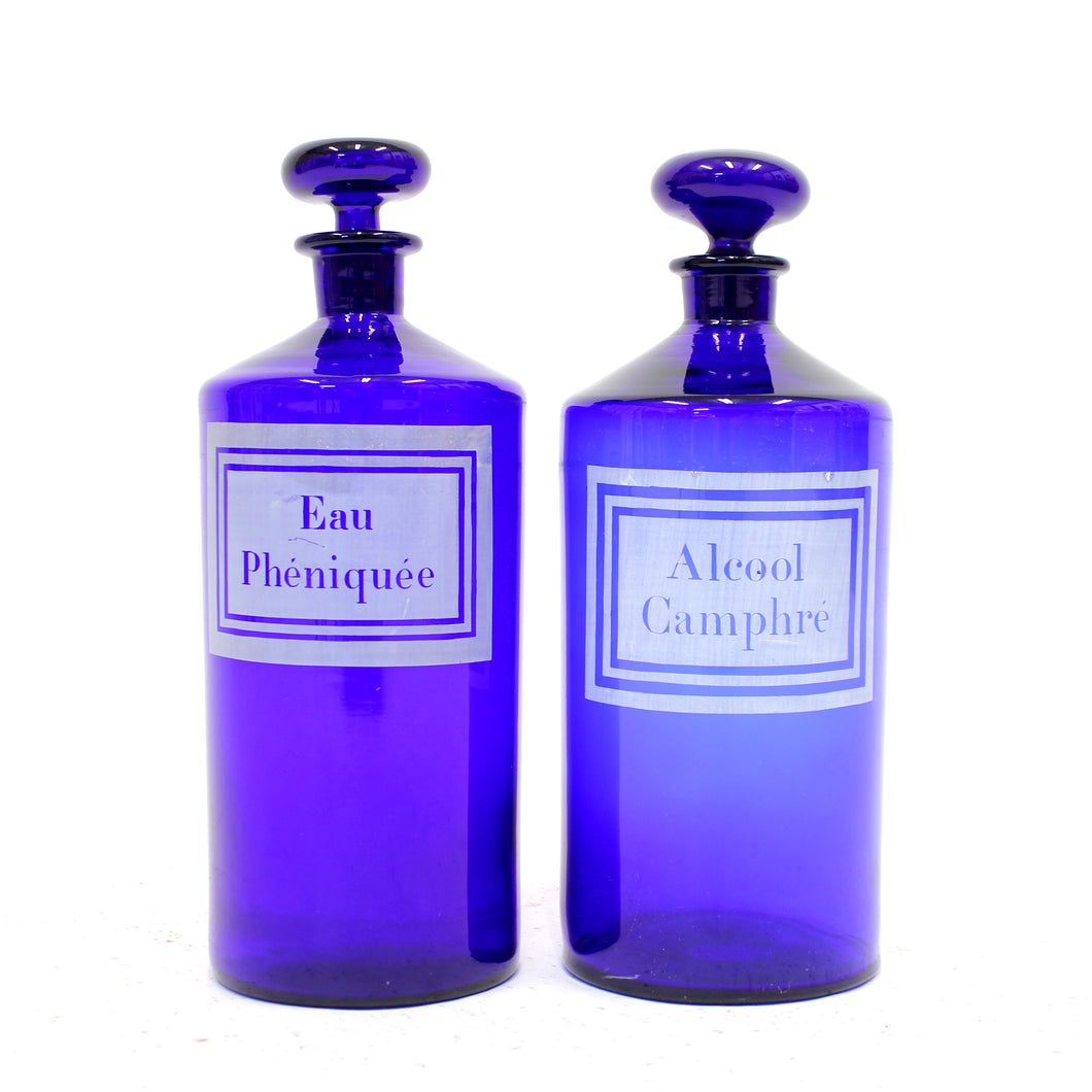 Pair of French cobalt blue apothecary bottles, early 20th century