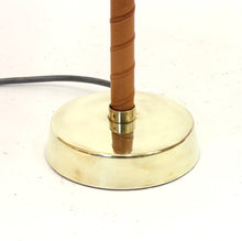Load image into Gallery viewer, Lisa Johansson-Pape, brass and leather Senator table lamp for Orno, 1950s