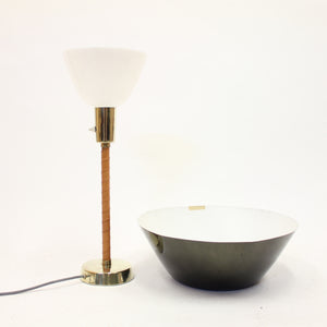 Lisa Johansson-Pape, brass and leather Senator table lamp for Orno, 1950s