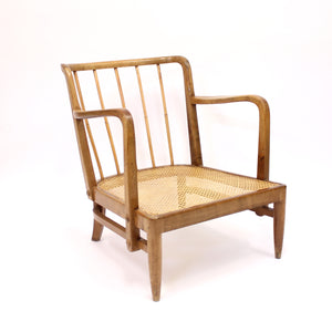 Otto Schulz, rare Swedish Modern birch, bambu & rattan longe chair, ca 1940