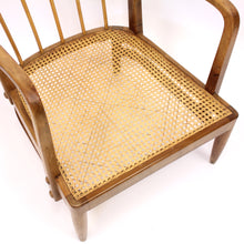 Load image into Gallery viewer, Otto Schulz, rare Swedish Modern birch, bambu &amp; rattan longe chair, ca 1940