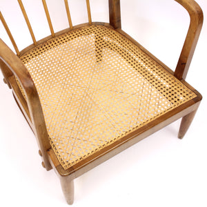 Very rare Swedish Modern birch, bambu & rattan longe chair, attr. to Otto Schulz, ca 1940
