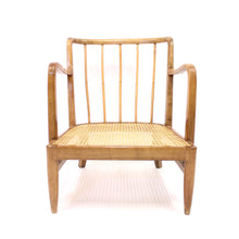 Load image into Gallery viewer, Otto Schulz, rare Swedish Modern birch, bambu &amp; rattan longe chair, ca 1940