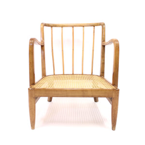 Otto Schulz, rare Swedish Modern birch, bambu & rattan longe chair, ca 1940