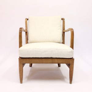 Very rare Swedish Modern birch, bambu & rattan longe chair, attr. to Otto Schulz, ca 1940