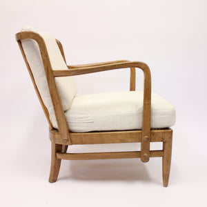 Very rare Swedish Modern birch, bambu & rattan longe chair, attr. to Otto Schulz, ca 1940