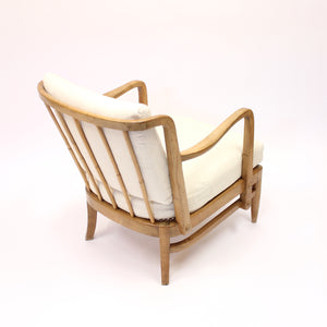 Very rare Swedish Modern birch, bambu & rattan longe chair, attr. to Otto Schulz, ca 1940