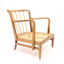 Load image into Gallery viewer, Otto Schulz, rare Swedish Modern birch, bambu &amp; rattan longe chair, ca 1940