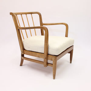 Very rare Swedish Modern birch, bambu & rattan longe chair, attr. to Otto Schulz, ca 1940