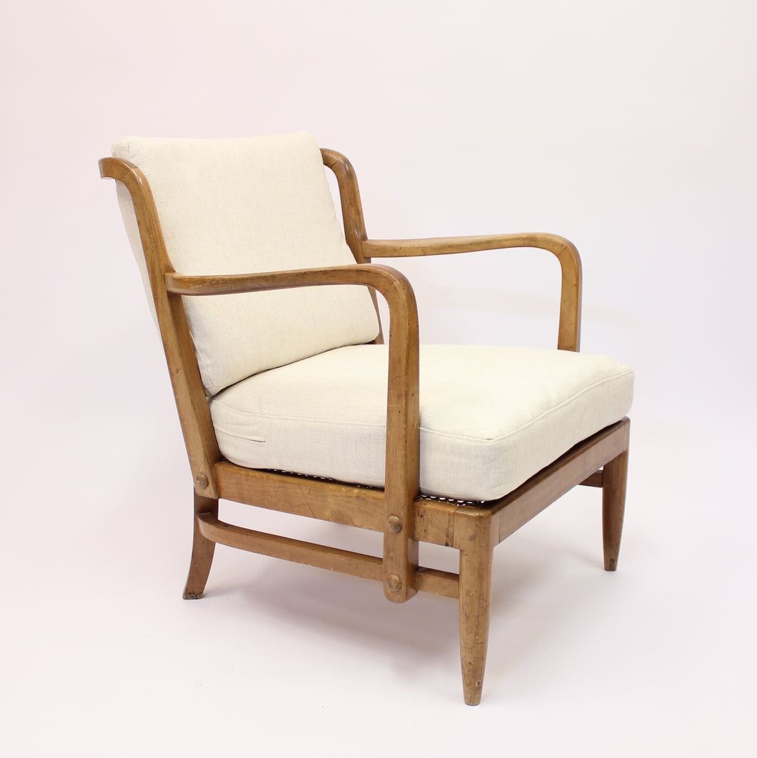 Very rare Swedish Modern birch, bambu & rattan longe chair, attr. to Otto Schulz, ca 1940