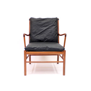 Ole Wanscher, Colonial chair in leather and Mahogany, P. Jeppesen, late 20th century