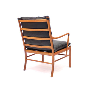 Ole Wanscher, Colonial chair in leather and Mahogany, P. Jeppesen, late 20th century