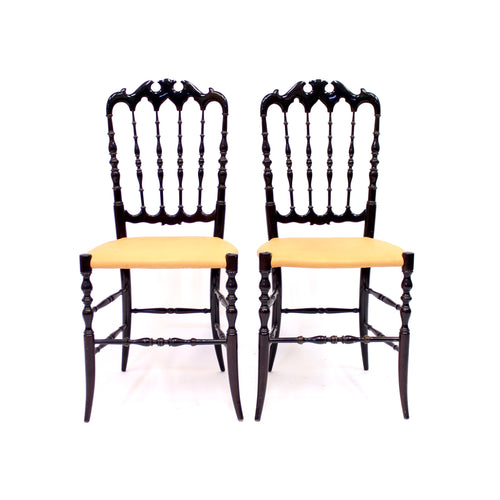 Pair of vintage Chiavari chairs with leather seats, ca 1950