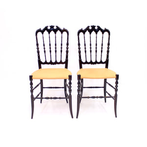 Pair of vintage Chiavari chairs with leather seats, ca 1950