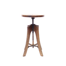 Load image into Gallery viewer, Height adjustable industrial stool in oak, 1920/1930s