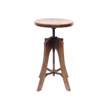 Load image into Gallery viewer, Height adjustable industrial stool in oak, 1920/1930s