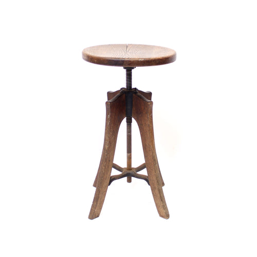 Height adjustable industrial stool in oak, 1920/1930s