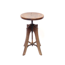 Load image into Gallery viewer, Height adjustable industrial stool in oak, 1920/1930s