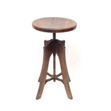 Load image into Gallery viewer, Height adjustable industrial stool in oak, 1920/1930s