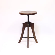Load image into Gallery viewer, Height adjustable industrial stool in oak, 1920/1930s