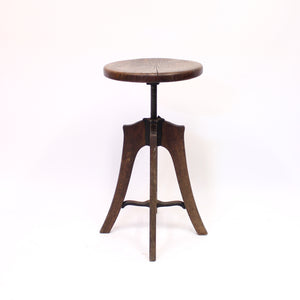 Height adjustable industrial stool in oak, 1920/1930s