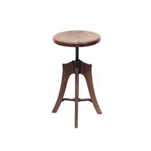 Load image into Gallery viewer, Height adjustable industrial stool in oak, 1920/1930s