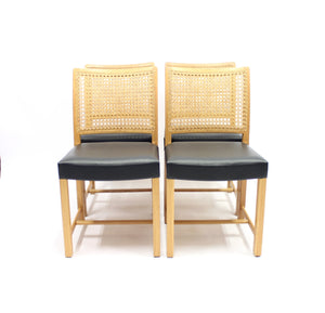 Finnish Oak, Leather & Cane Dining Chairs by Carl Gustaf Hiort af Ornäs for Mikko Nupponen, 1950s, Set of 4