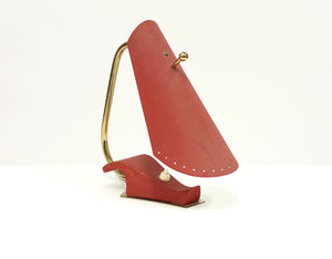 Mid-Century Brass and Red Metal Table Lamp, 1950s