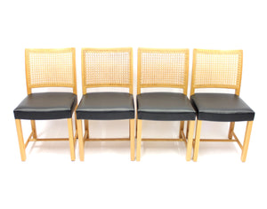 Finnish Oak, Leather & Cane Dining Chairs by Carl Gustaf Hiort af Ornäs for Mikko Nupponen, 1950s, Set of 4