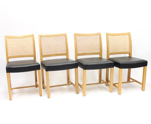 Finnish Oak, Leather & Cane Dining Chairs by Carl Gustaf Hiort af Ornäs for Mikko Nupponen, 1950s, Set of 4