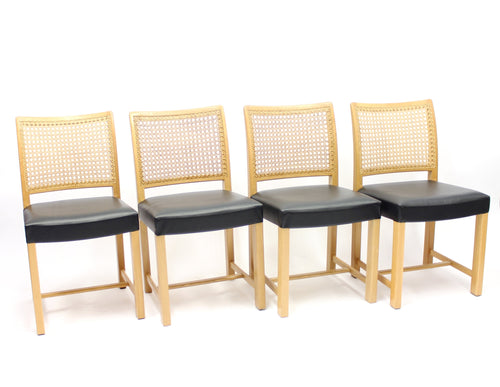 Finnish Oak, Leather & Cane Dining Chairs by Carl Gustaf Hiort af Ornäs for Mikko Nupponen, 1950s, Set of 4
