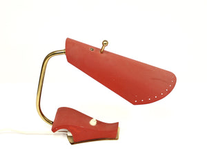 Mid-Century Brass and Red Metal Table Lamp, 1950s