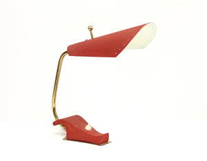 Mid-Century Brass and Red Metal Table Lamp, 1950s