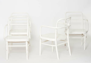 Rare set of Austrian A 64 F White Bentwood Chairs by Adolf Schneck for Thonet, 1929, Set of 4