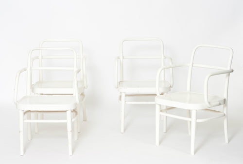 Rare set of Austrian A 64 F White Bentwood Chairs by Adolf Schneck for Thonet, 1929, Set of 4