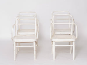 Rare set of Austrian A 64 F White Bentwood Chairs by Adolf Schneck for Thonet, 1929, Set of 4