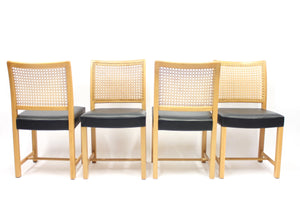 Finnish Oak, Leather & Cane Dining Chairs by Carl Gustaf Hiort af Ornäs for Mikko Nupponen, 1950s, Set of 4