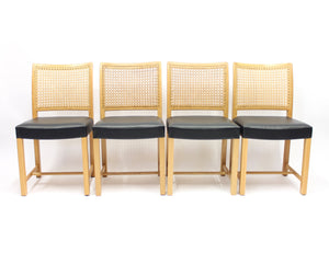 Finnish Oak, Leather & Cane Dining Chairs by Carl Gustaf Hiort af Ornäs for Mikko Nupponen, 1950s, Set of 4