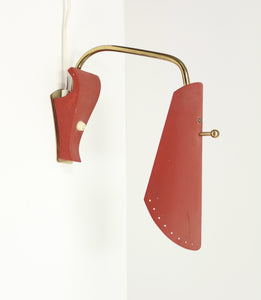 Mid-Century Brass and Red Metal Table Lamp, 1950s